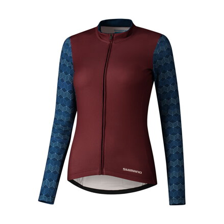 SHIMANO Ženski dres KAEDE PRINTED LONG bordo/modre barve