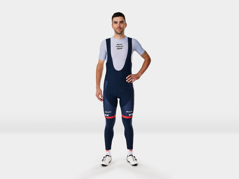 Modre dolge hlače Bontrager Santini Trek-Segafredo Team Replica Training z naramnicami Modre dolge hlače Bontrager Santini Trek-Segafredo Team Replica Training z naramnicami
